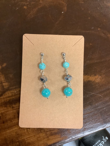 Blue marble/silver earrings