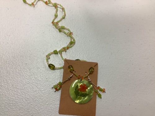 Green flower earring/necklace combo