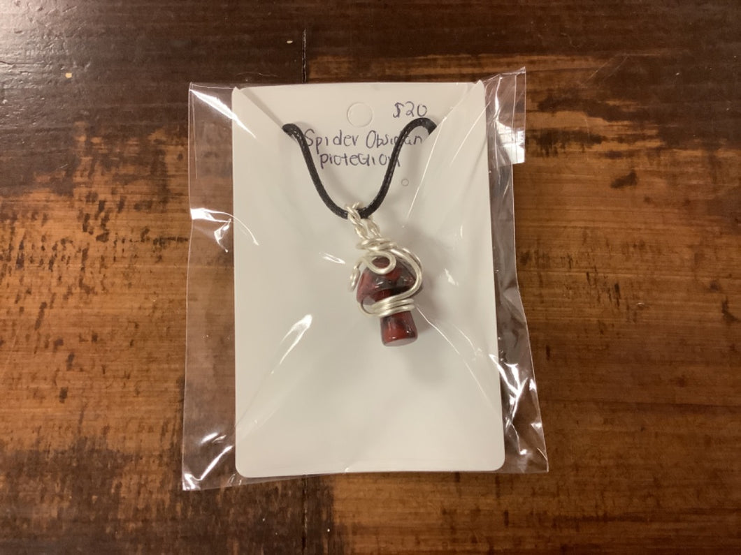 Spider Obsidian Mushroom Necklace