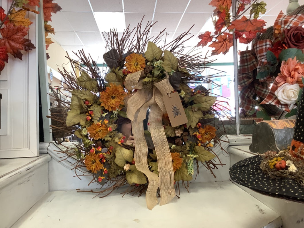Twig Wreath With Burlap Ribbon