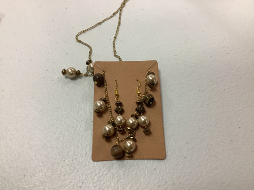 Brown gold earring/necklace combo