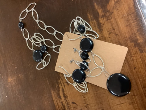 Black silver necklace/earring combo