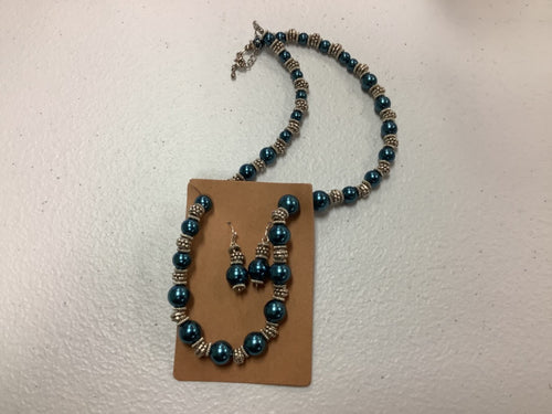 Blue bead earring/necklace combo