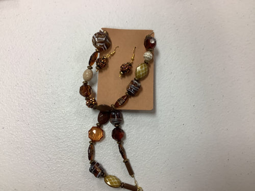 Brown marbles earring/necklace combo