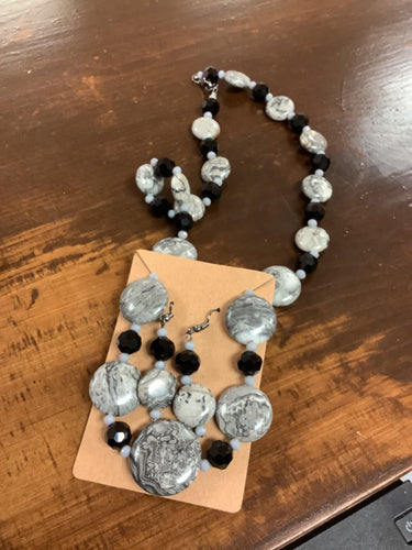 Grey marble necklace/earring combo