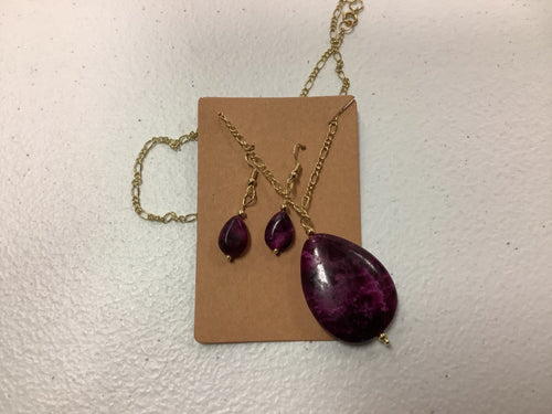 Large purple marble earring/necklace combo