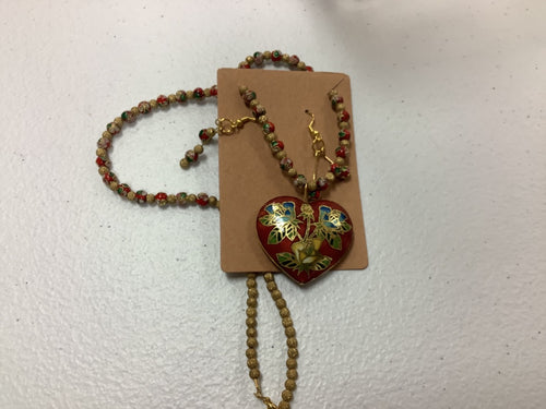 Floral heart necklace/earrings combo