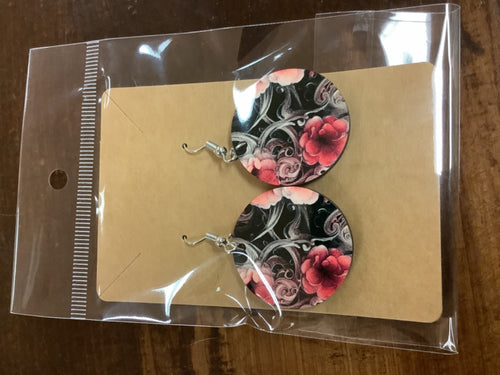 Round red floral earrings