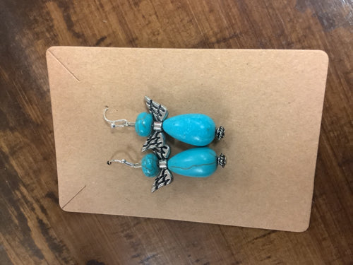 Blue marble angel earrings