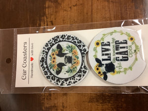 Sunflower cow car coasters