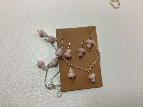 Light pink white earring/necklace combo