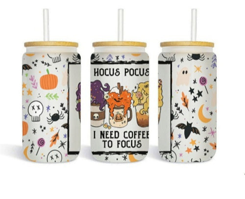 Hocus Pocus I need Coffee To Focus Glass Jar