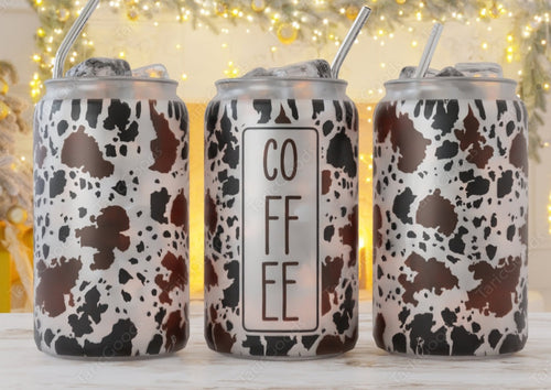 Coffee And Cow Print Glass Jar