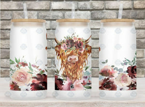 Maroon Floral Cow Glass Jar