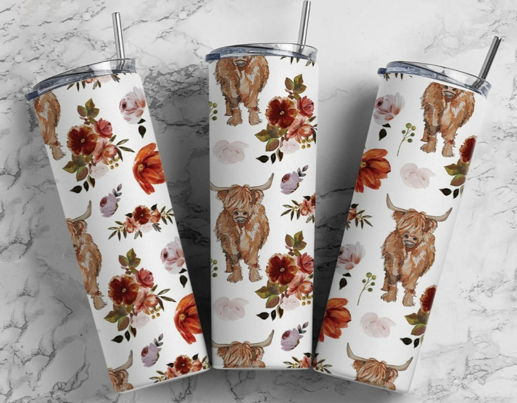 Highland Cow Floral Tumbler