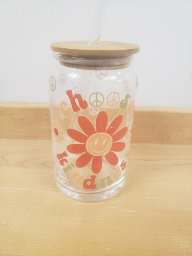 Choose Happy Peace Sign Glass Jar
