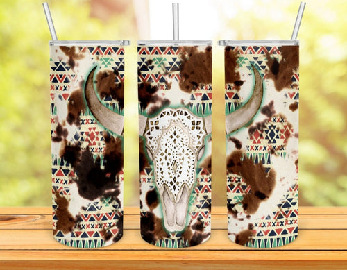 Cow Skull Lace Aztec Tumbler