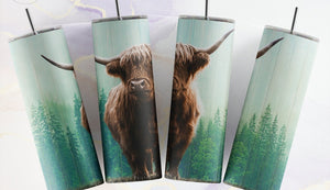 Highland Cow And Forrest Tumbler