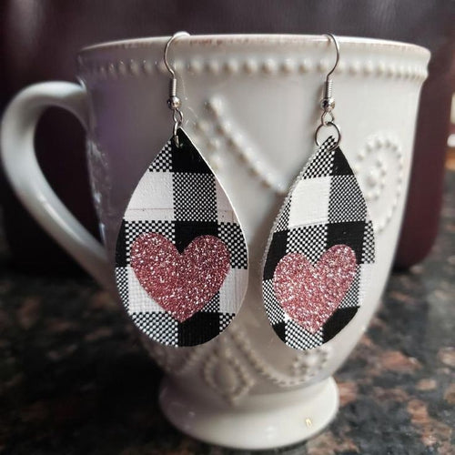 Black buffalo plaid and pink heart