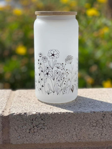 Wild Flower Frosted Glass Jar