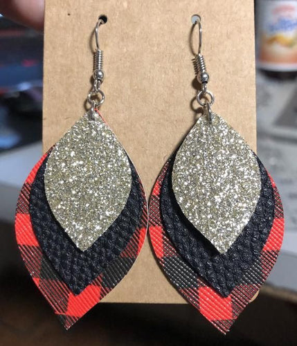 Red black and silver earrings